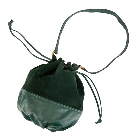 vtg Anne Klein Calderon Green Suede Leather Bucket Bag 90s